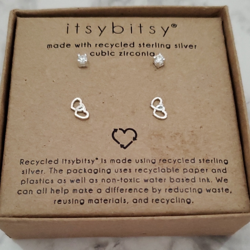 Silver Heart Earrings with Cubic Zirconia - Picture 2 of 3